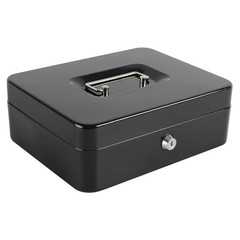 Locking Steel Large Cash Box Coin Tray Key Lock 9.84×7.87×3.54 Inch Black