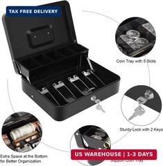 Sumerfnt Cash Box with Money Tray and Lock Money Box for Cash, Metal Locking Cas