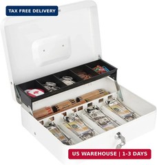 Sumerfnt Cash Box with Lock and Money Tray Money Box for Cash, Metal Lock Box fo