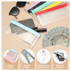 8.7×3.9 Inch Money Bags with Zipper, 4 Pcs Clear PVC Cash Pouch, Multicolor