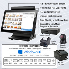 15.6″ Dual Screen POS System, Cash Register Machine with Touch Screen & Win10pro