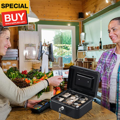 Medium Cash Box with Money Tray,Small Safe with Key,7.87″x 6.30″x 3.54″ Black