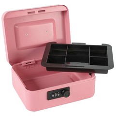 Steel Cash Box Safe Combination Lock Removable Coin Tray 7.87×6.3×3.54 Pink