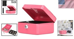 Compact 5.9″ Pink Cash Box with Key Lock and Money Tray – Perfect for Festivals
