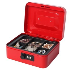 Small Red Cash Box, Combination Lock, 7.87×6.3×3.54, Money Tray, Metal, Set
