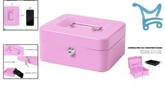 Cash Box Metal Lock Box Light Purple Medium Portable Secure Money & Med Storage