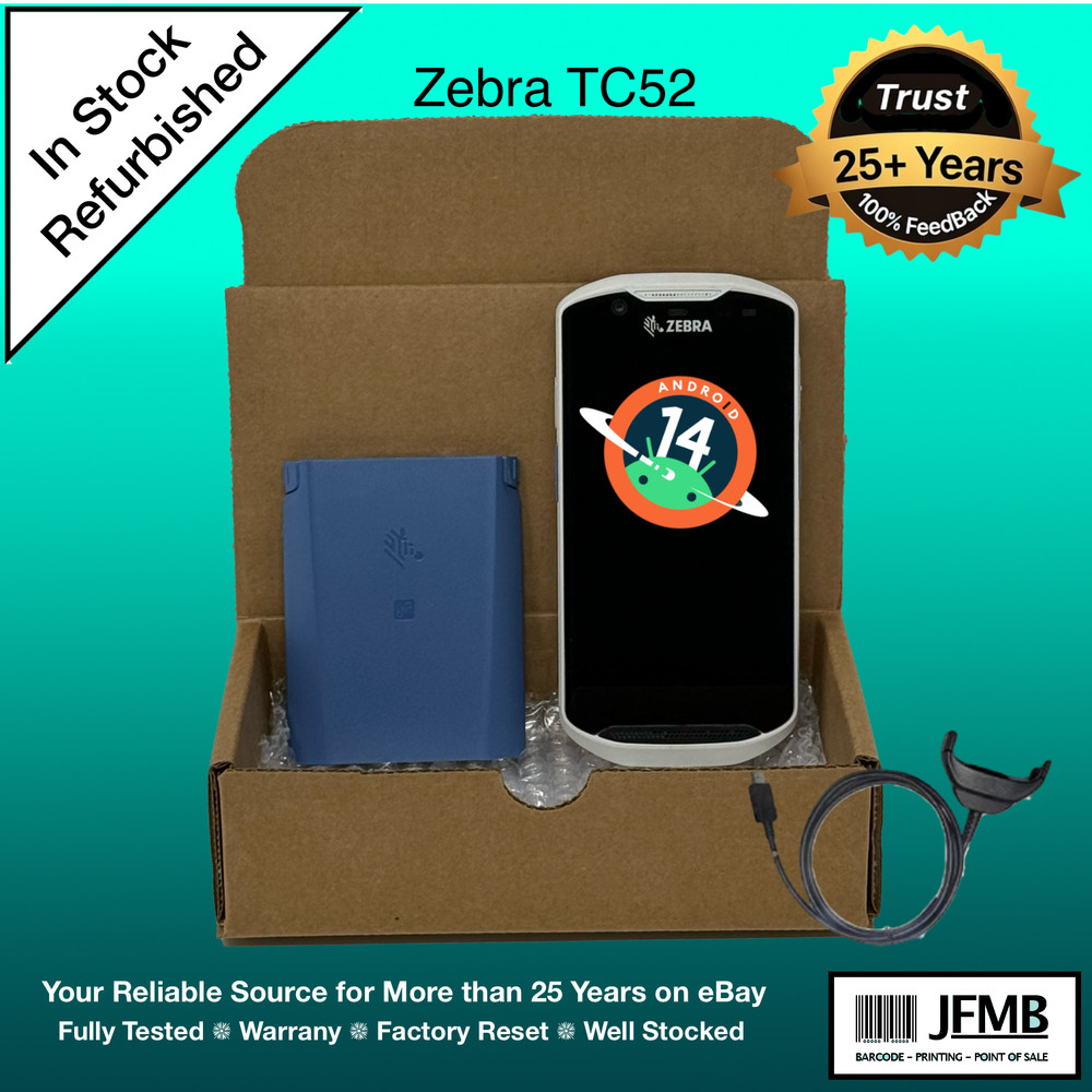 Android 14 Zebra TC52 Android Mobile Barcode Scanner TC520K-1HCMH6P w Charger