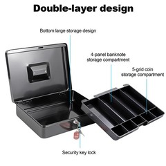 Black XL Large Locking Metal Cash Box Key Save Organizer 100 Coin Wrappers