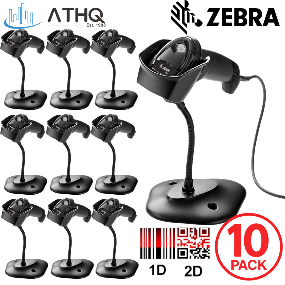 PACK OF 10 Zebra DS2208 USB Barcode Scanner 1D 2D Handheld w/ Stand POS QR Code