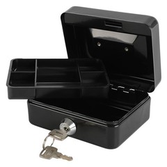 xydled Locking Steel Mini Cash Box with Removable Coin Tray and Small, Black