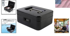 Everyday Use Portable Cash Box with Combination Lock – 7.87×6.30 Inches Black