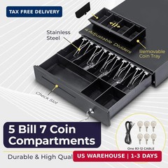 Volcora Cash Register Drawer for Point of Sale (POS) System, 5 Bill/7 Coin, 16″