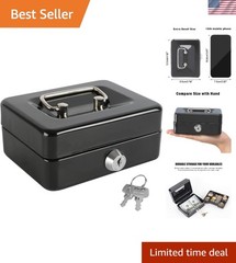 Black Mini Cash Box with Removable Coin Tray – Perfect for Teaching Kids Savings