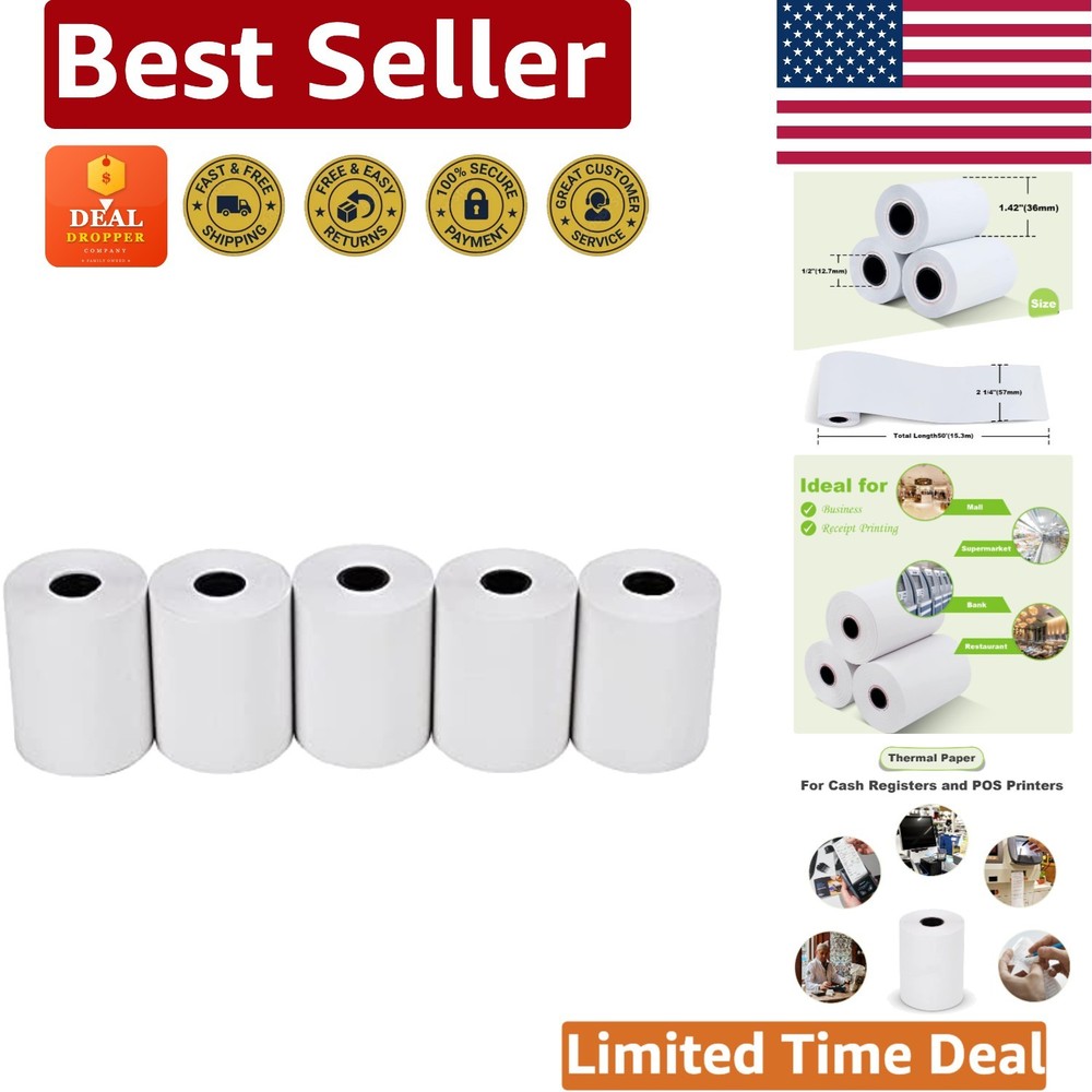 50′ Thermal Receipt Paper Rolls – 2 1/4″ Size, 5 Pack for Efficient Transactions