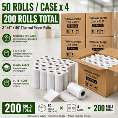 2 1/4×50 200 Rolls Thermal Receipt Paper Rolls POS Cash Register Printer