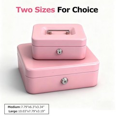 Pink Medium Metal Cash Box Money Tray 5 Compartment Key Lock 7.79×6.30 Inch
