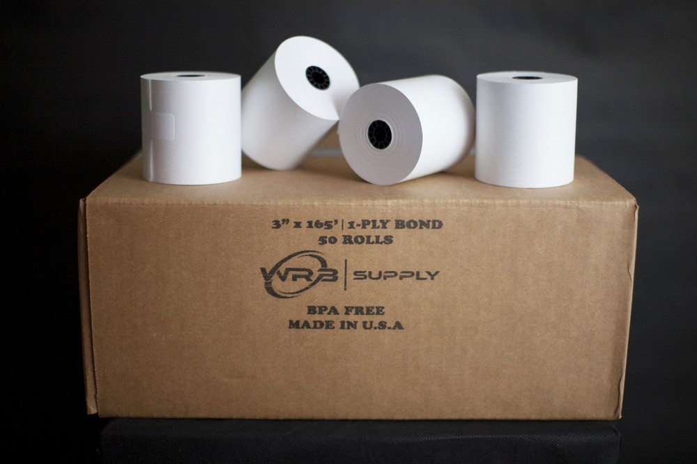 3″ X 165′, 1 Ply Bond Paper Roll, 50 rolls/case