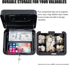 Durable Medium Cash Box with 2 Keys, Removable Money Tray – Black Steel