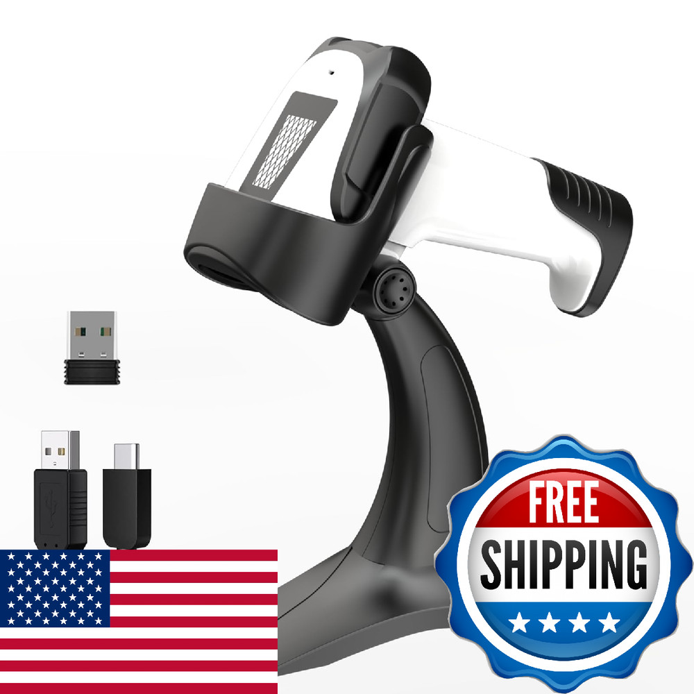 Laser Wireless Handheld Barcode Reader with Stand Bluetooth & 2.4Ghz and USB Wir