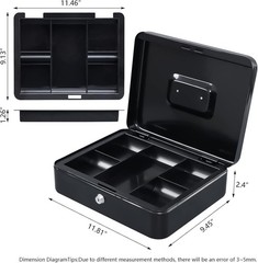 Secure Portable Black Metal Cash Box with Key Lock – 11.81×9.45×3.54 Size