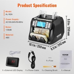 VEVOR Money Counter Machine USD & EUR Bill Counter w/UV MG Counterfeit Detection