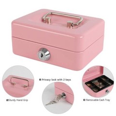 Locking Steel Mini Cash Box with Removable Coin Tray and Key Lock for Kids 4….