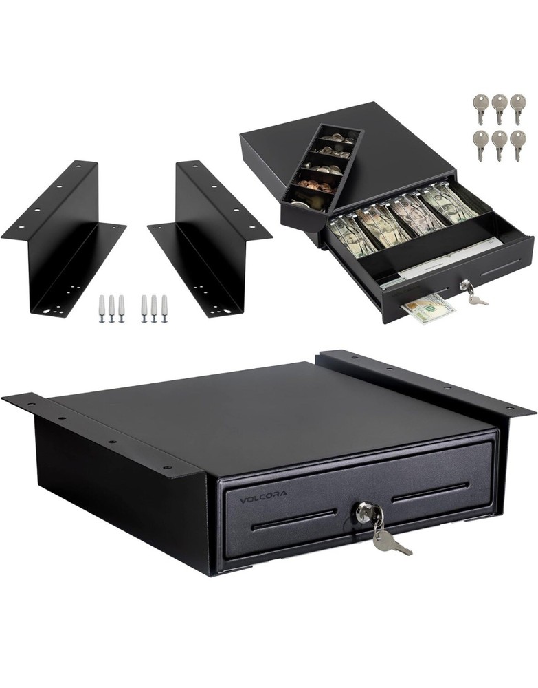 13″ SQUARE REGISTER APP CERTIFIED Cash Drawer “NEW” Electric Open & MOUNT KIT