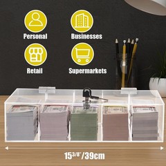 Acrylic Locking Currency Tray With 300 Currency Wrappers, 5 Compartment Clear…