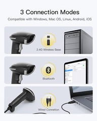 Inateck 1D Barcode Scanner Bluetooth Handheld AI Scanner Wireless W/APP SDK Gray