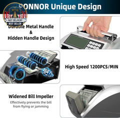 Money Counter Machine with Value Bill Count, Cash Counter for Dollar, Euro with