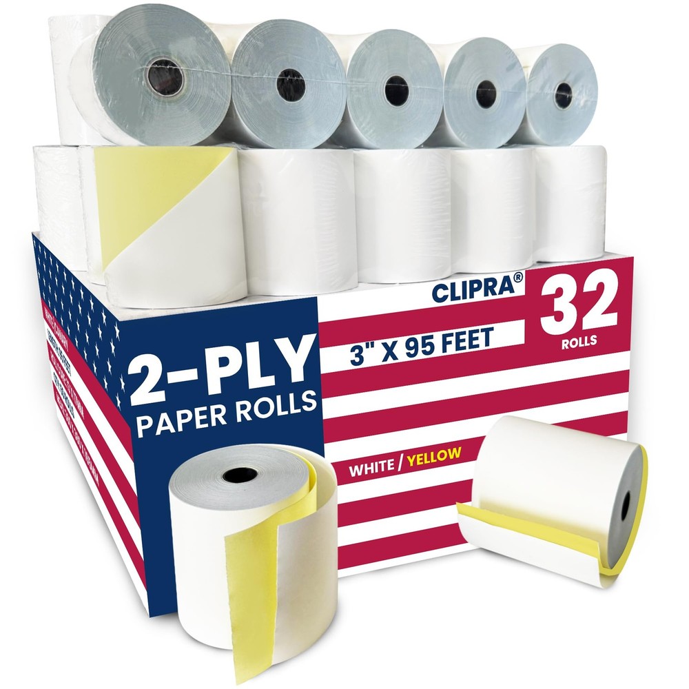 (32 Rolls) 2 Ply Kitchen Printer Paper White/Yellow Carbonless Rolls 3” x 95 …