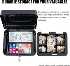 Medium Cash Box with Money Tray,Small Safe with Key,7.87″X 6.30″X 3.54″ Black
