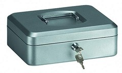 Cash Box with Tray 8 Liter Grey Steel Key Lock Portable For Money