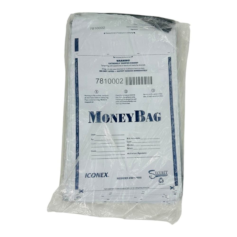 99 Bags Iconex SecurIT Tamper-Evident Deposit Bag Plastic 9 x 12 White 9419-0068