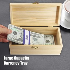 Wooden Cash Tray with 30 Currency Wrappers, Single Compartment Money Organizer