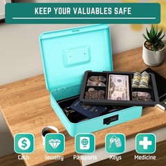 Metal Cash with Combination Lock – 5-Compartment Petty Cash with Money Tray a…