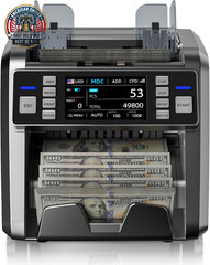 Mixed Denomination Money Counter with Counterfeit Detection, Touch Screen, and 2