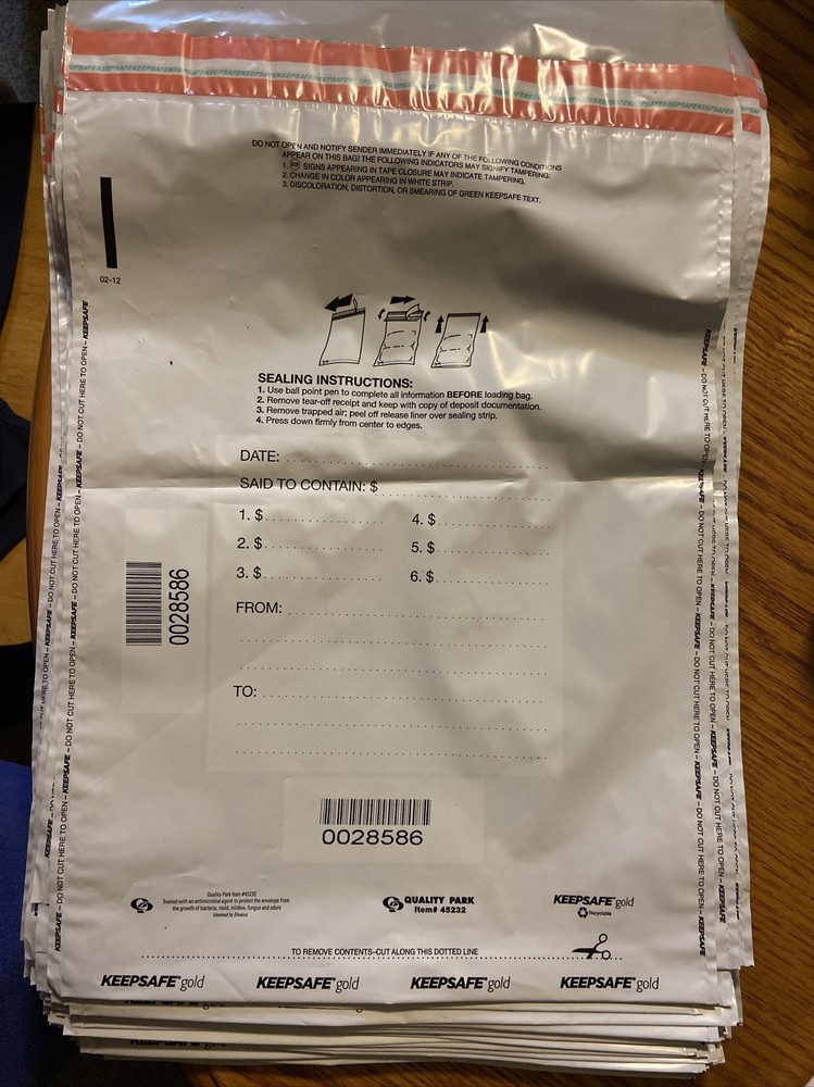Cash Bags 12”x16” By Quality Park Products 100 Per Bag. New- Open Bag