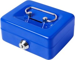 Elegant Blue Metal Cash Box with Key Lock – Perfect for Coins and Valuables