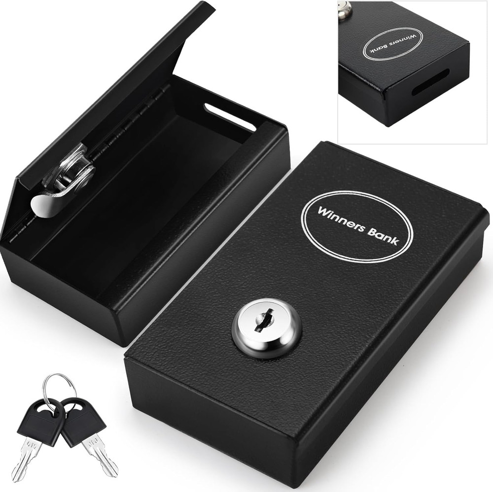 1 Pack Metal Box for Gamblers Pocket Sized Winner Bank Casino Cash Box with 2 Ke