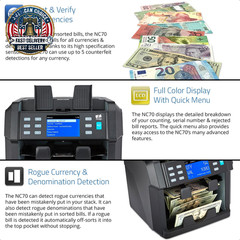 NC70 Mixed Denomination Bill Counter/2 Pocket Sorter/Counterfeit Detector – Mone