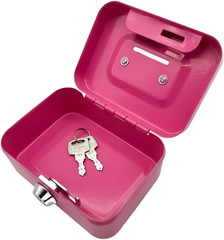 Metal Cash Box, 4.5″ X 3.35″ Small Cash Storage Box with Lockable Cover, Key Loc