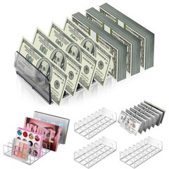 4 Pack Acrylic Money Organizer Cash Trays 7 Sections Clear Dividers Desk Orga…