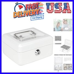 Cash Box with Money Tray, Small Money Box with Key Lock, 6″ x 4 4/5″ x 3″, White