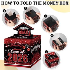 2026 Graduation Money Box Cash Gift Pull Out Surprise Holder Black Red DIY