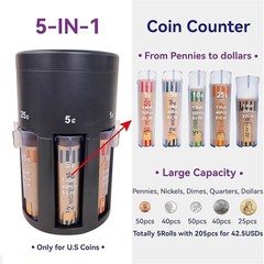 High Grade Efficient 5-in-1 Coin Sorter Counter with Large Capacity for US Coins