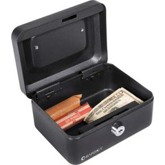 BARSKA 6 Inch Small Steel Cash Box Safe w/ Removable Tray and Key Lock, CB11828