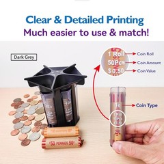 Change Sorter Tube Coin Counter with Coin Wrappers, 5-in-1 Coin Sorter Change…