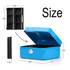 Small Cash Box with Key Lock, Double Layer Metal Money Box for Home Security,…