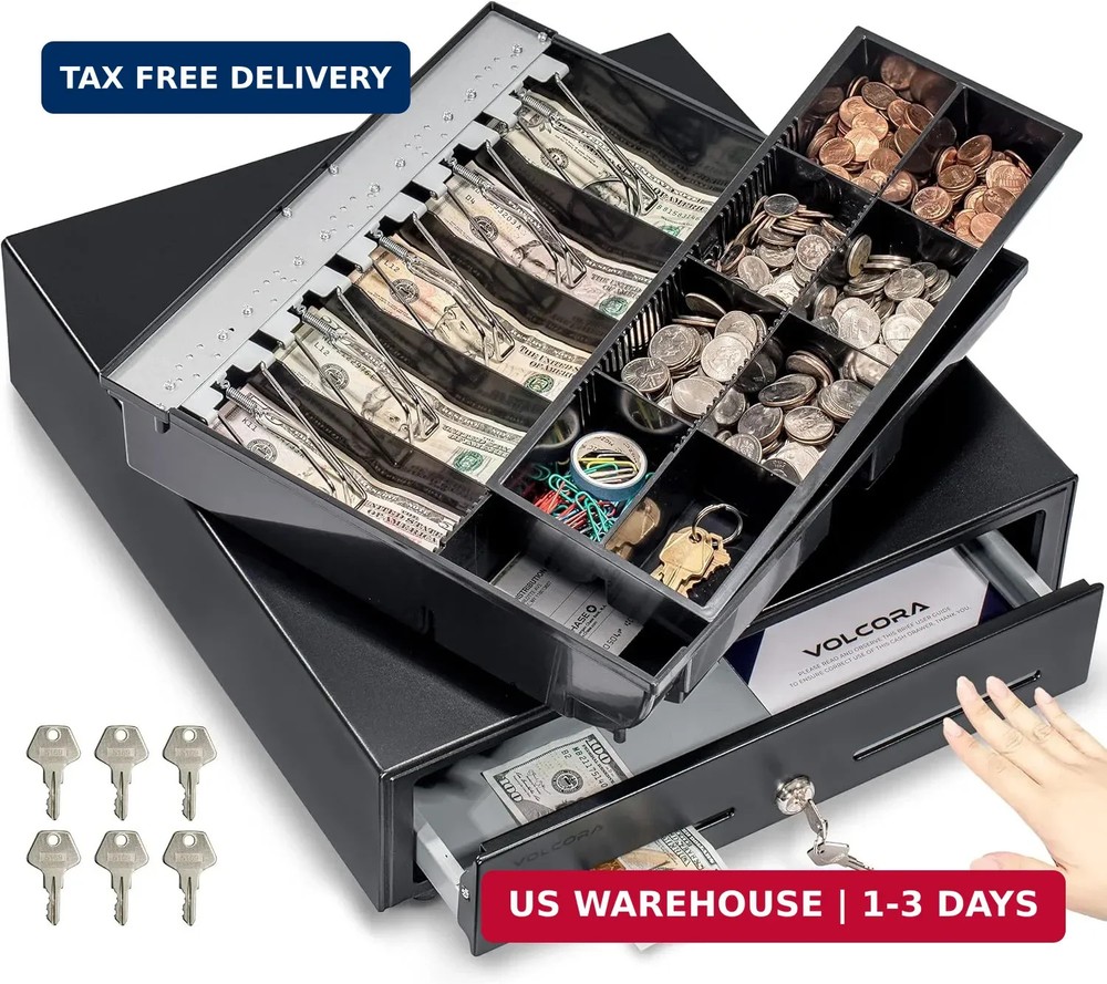 Volcora 16″ Manual Push Open Cash Register Drawer for Point of Sale (POS) System